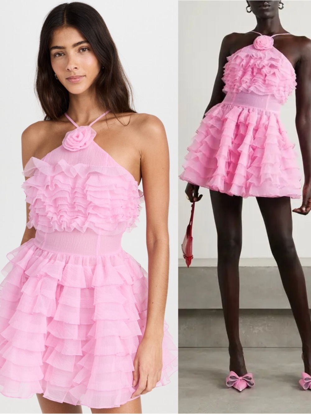 STAUD Florian Ruffled Layers Mini Dress Tulip Pink NEW with tags